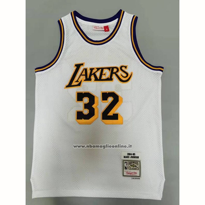 Maglia Los Angeles Lakers Magic Johnson #32 Mitchell & Ness1984-85 Bianco